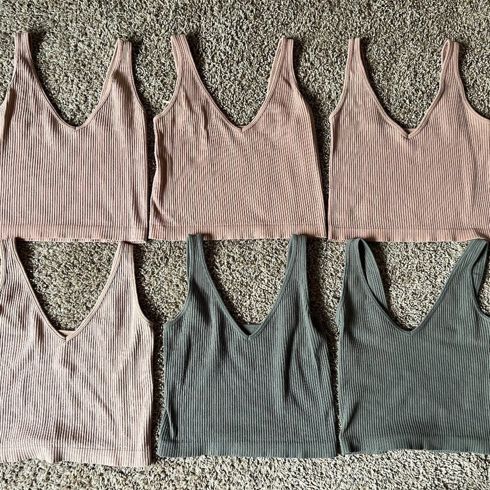 Set of 6x FP Movement Women's Solid Rib Brami Top (4x Rose, 2x Grey)